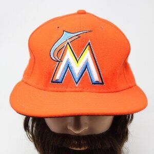 Miami Marlins Hat Mens‎ Fitted 7 3/8 Orange New Era 59FIFTY MLB Authentic Cap